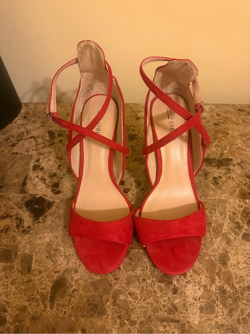 Red Crisscross faux Suede High-Heel Sandals